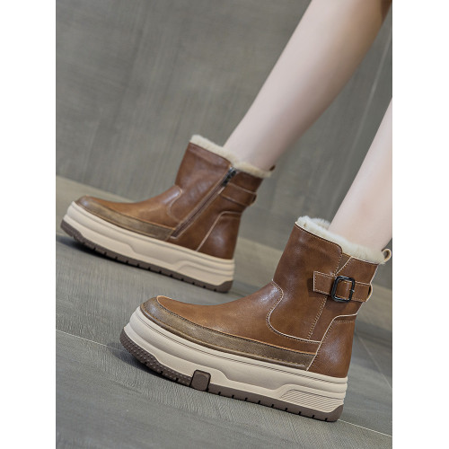 冬季加絨雪地靴女2026新款休閒厚底板鞋運動真皮高幫加厚保暖棉鞋