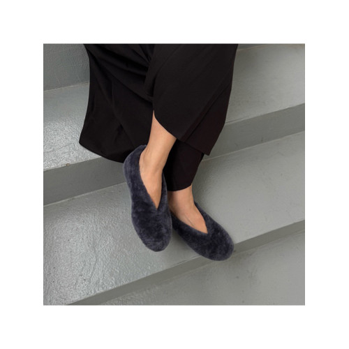 羊皮版~圓頭法式一腳蹬毛毛鞋外穿豆豆鞋加絨保暖棉鞋內增高單鞋