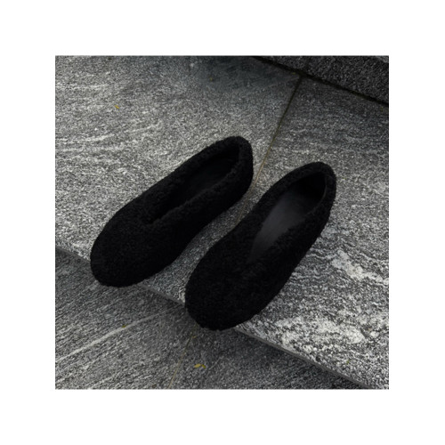 羊皮版~圓頭法式一腳蹬毛毛鞋外穿豆豆鞋加絨保暖棉鞋內增高單鞋