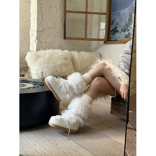 暮四 秋冬白色厚底雪地靴長毛加絨保暖防水東北小衆毛毛棉鞋短靴