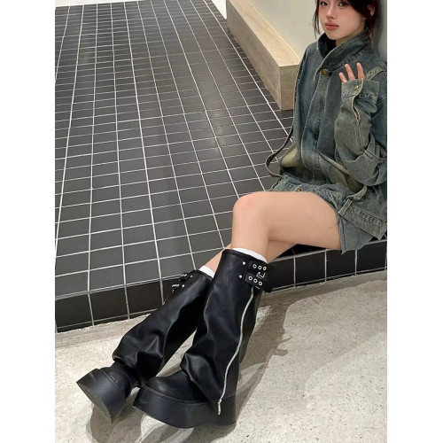 褲琯靴子女厚底增高2026新款不過膝長筒靴小個子松糕底棕色騎士靴