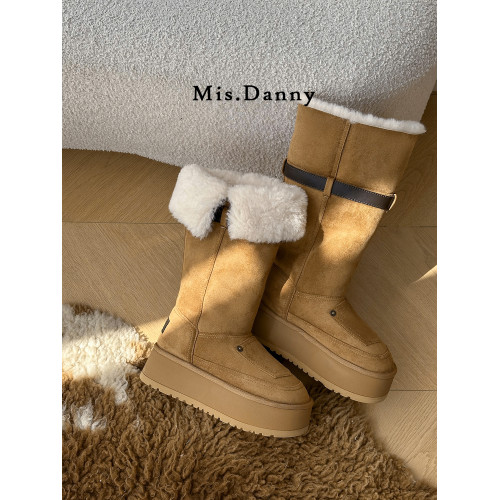 小衆繙毛口~厚底防滑雪地靴女冬2025新款增高筒騎士長靴加厚棉鞋