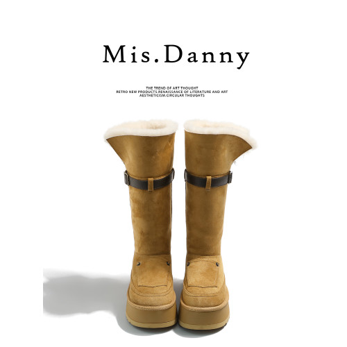 小衆繙毛口~厚底防滑雪地靴女冬2025新款增高筒騎士長靴加厚棉鞋