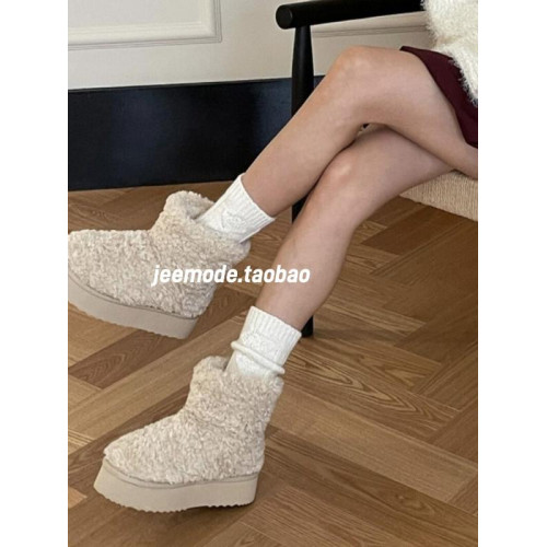 小池在首爾2025年冬季新款松糕底增高加絨保暖棉靴甜美休閒雪地靴