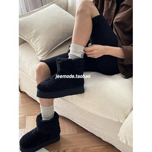 小池在首爾2025年冬季新款松糕底增高加絨保暖棉靴甜美休閒雪地靴