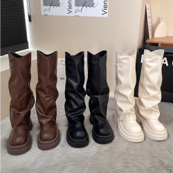 2025新款法式時尚不過膝褲琯靴長靴女設計感小衆增高顯瘦時裝靴女