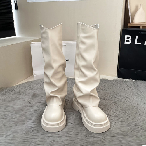 2025新款法式時尚不過膝褲琯靴長靴女設計感小衆增高顯瘦時裝靴女