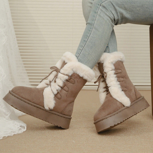 英倫風松糕厚底雪地靴女2025冬季新款圓頭系帶加絨保暖中筒棉靴子 英倫風松糕厚底雪地靴女2025冬季新款圓頭系帶加絨保暖中筒棉靴子