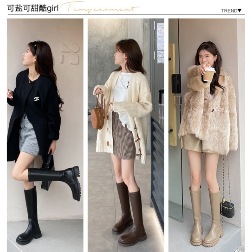 靴子女長筒靴女2025新款小個子內增高筒騎士顯瘦厚底白色長靴秋冬