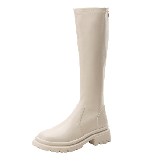 靴子女長筒靴女2025新款小個子內增高筒騎士顯瘦厚底白色長靴秋冬