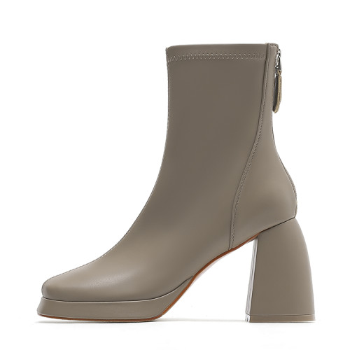 棕色高跟短靴女方頭粗跟馬丁靴女款2024新款秋冬防水台瘦瘦靴子女 棕色高跟短靴女方頭粗跟馬丁靴女款2024新款秋冬防水台瘦瘦靴子女