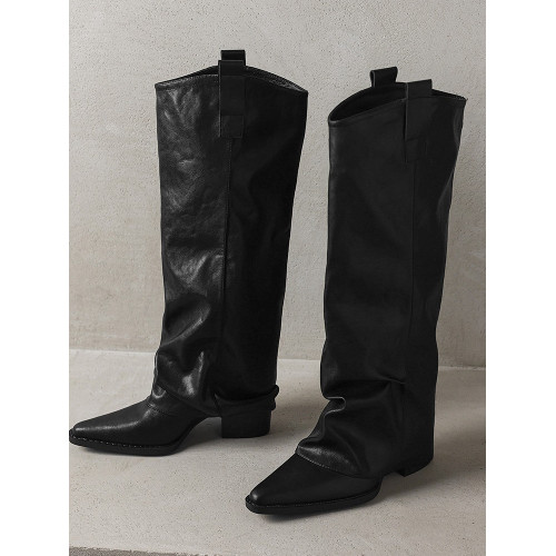 復古尖頭高跟褲琯靴女2026秋冬新款粗跟騎士靴超百搭不過膝長筒靴