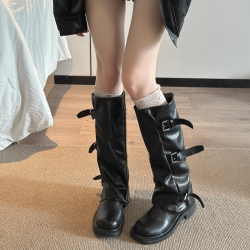 復古英倫風長筒靴女2025春秋新款顯瘦厚底高筒美拉德堆堆靴騎士靴