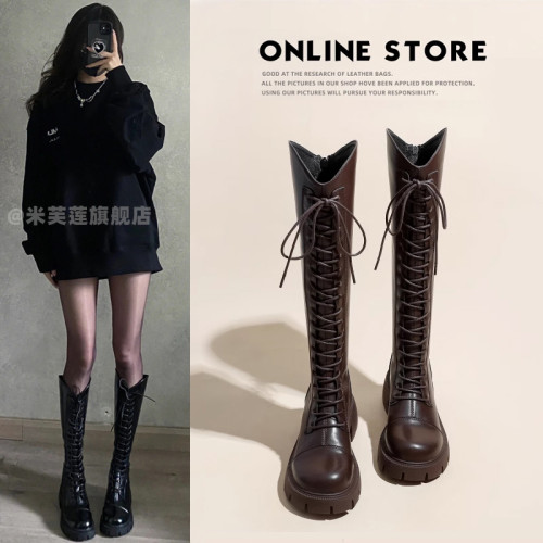 馬丁靴女長筒靴2026新款秋季靴子不過膝高筒騎士靴小個子顯高長靴