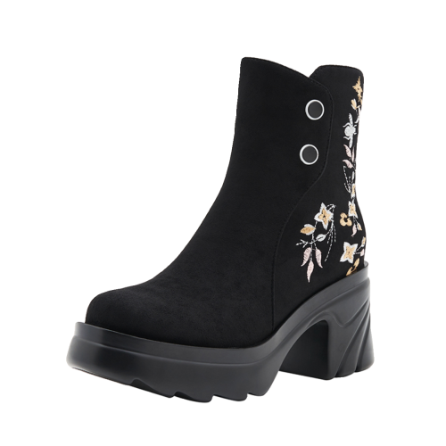 民族風手工短靴秋冬圓頭松糕底厚底女靴復古風軟底馬丁靴短筒綉花 民族風手工短靴秋冬圓頭松糕底厚底女靴復古風軟底馬丁靴短筒綉花