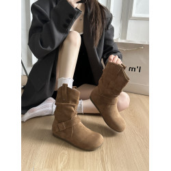 復古內增高勃肯短靴女2025年新款秋季馬丁靴百搭顯瘦配裙子堆堆靴