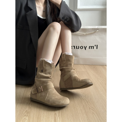 復古內增高勃肯短靴女2025年新款秋季馬丁靴百搭顯瘦配裙子堆堆靴