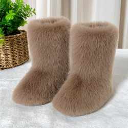 毛毛靴子歐美風新款冬季女可愛辣妹中筒靴毛絨厚底毛茸茸雪地靴