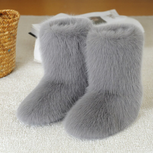 毛毛靴子歐美風新款冬季女可愛辣妹中筒靴毛絨厚底毛茸茸雪地靴