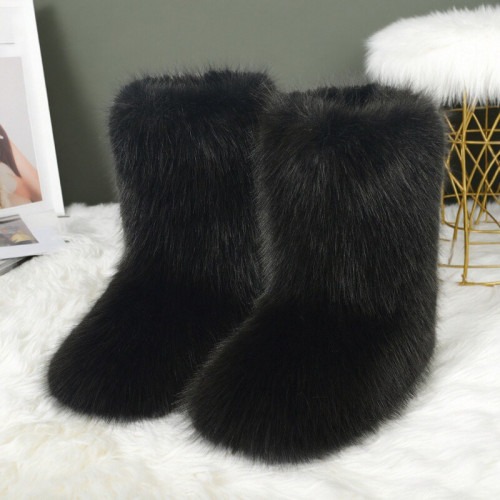 毛毛靴子歐美風新款冬季女可愛辣妹中筒靴毛絨厚底毛茸茸雪地靴