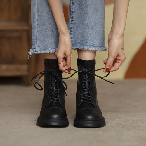 馬丁靴子女春秋單靴2025年新款爆款短靴英倫風厚底騎士靴瘦瘦靴女