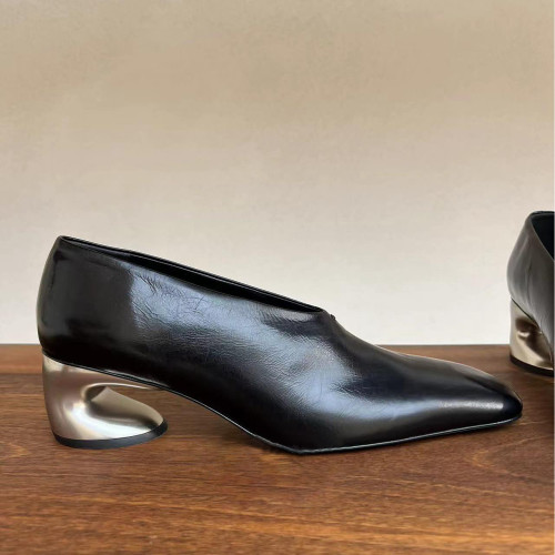 2025秋冬新款法式小踝靴高級感方頭異型跟真皮深口氣質高跟短靴女