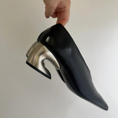 2025秋冬新款法式小踝靴高級感方頭異型跟真皮深口氣質高跟短靴女