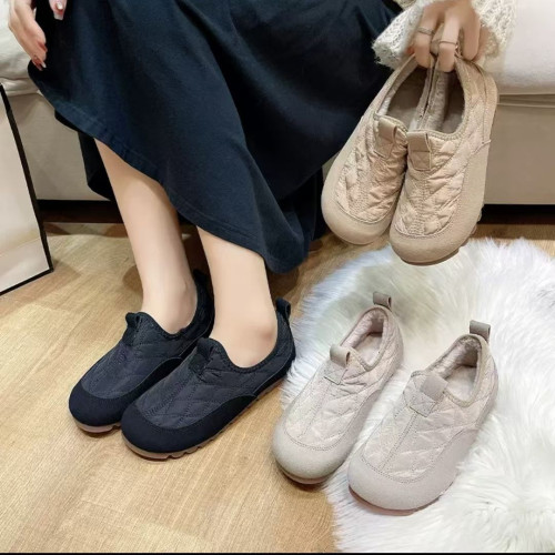 雪地靴女2024新款冬季加絨保暖一腳蹬短靴軟底防滑防水媽媽棉鞋子