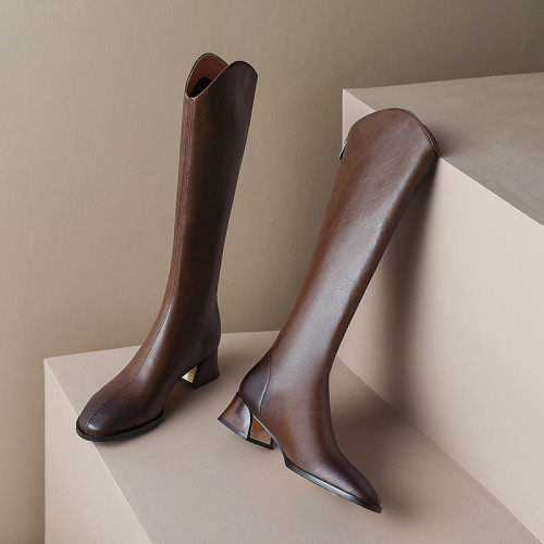 裡外真皮!歐美風復古擦色粗跟靴子女長筒靴不過膝騎士靴大碼4142 裡外真皮!歐美風復古擦色粗跟靴子女長筒靴不過膝騎士靴大碼4142