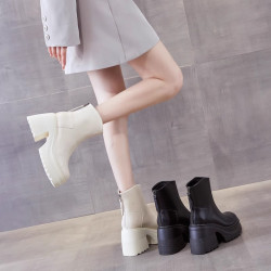 真皮馬丁靴女中筒2025新款小個子厚底高跟鞋秋冬加絨粗跟短靴顯瘦