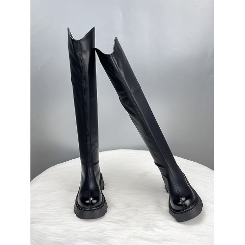 真皮厚底過膝長筒靴女2024年新款秋冬季V口瘦瘦靴長靴高筒騎士靴