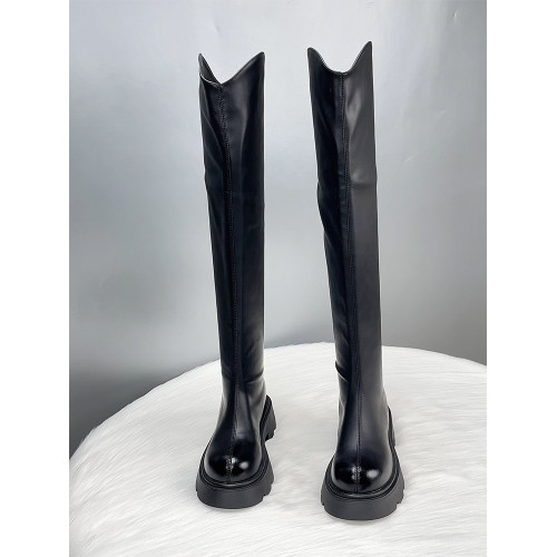 真皮厚底過膝長筒靴女2024年新款秋冬季V口瘦瘦靴長靴高筒騎士靴