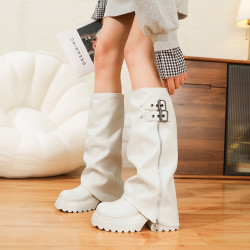 大碼35-42褲琯靴堆堆靴女秋厚底增高西部靴不過膝長靴高筒騎士靴