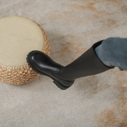 牛皮版時尚小個子厚底V口騎士靴春秋款中筒女靴內增高8公分長筒靴