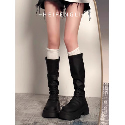小個子天菜！騎士靴子今年流行高筒不過膝黑色粗跟堆堆長靴瘦瘦靴