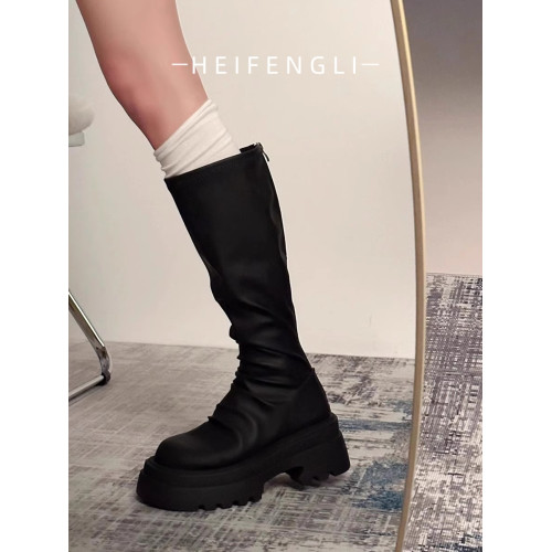 小個子天菜！騎士靴子今年流行高筒不過膝黑色粗跟堆堆長靴瘦瘦靴