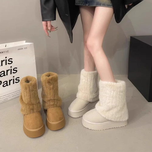 大碼雪地靴41到43女鞋胖腳寬毛毛棉鞋厚底女款新款冬季中筒短靴女 大碼雪地靴41到43女鞋胖腳寬毛毛棉鞋厚底女款新款冬季中筒短靴女