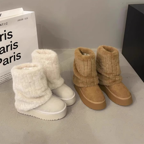 大碼雪地靴41到43女鞋胖腳寬毛毛棉鞋厚底女款新款冬季中筒短靴女 大碼雪地靴41到43女鞋胖腳寬毛毛棉鞋厚底女款新款冬季中筒短靴女