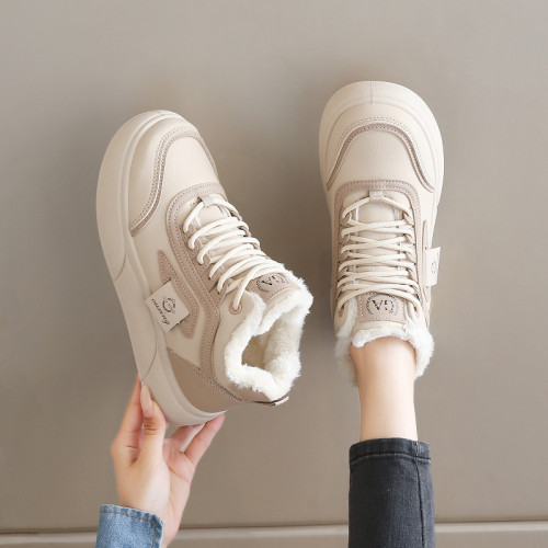 踩屎感真皮雪地靴女款2025新款冬季高幫加絨大棉鞋防滑加厚棉靴34