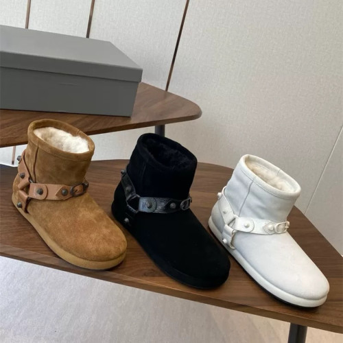 鉚釘厚底雪地靴女2025新款冬加絨保暖皮毛一體短筒加厚一腳蹬靴男