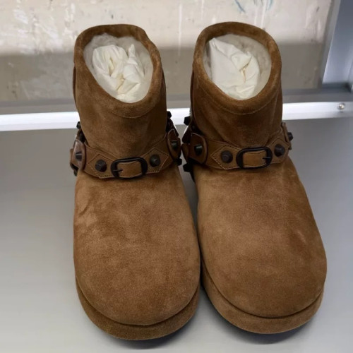 鉚釘厚底雪地靴女2025新款冬加絨保暖皮毛一體短筒加厚一腳蹬靴男