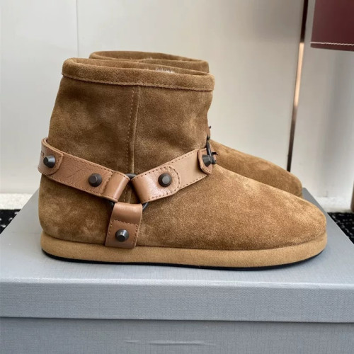 鉚釘厚底雪地靴女2025新款冬加絨保暖皮毛一體短筒加厚一腳蹬靴男