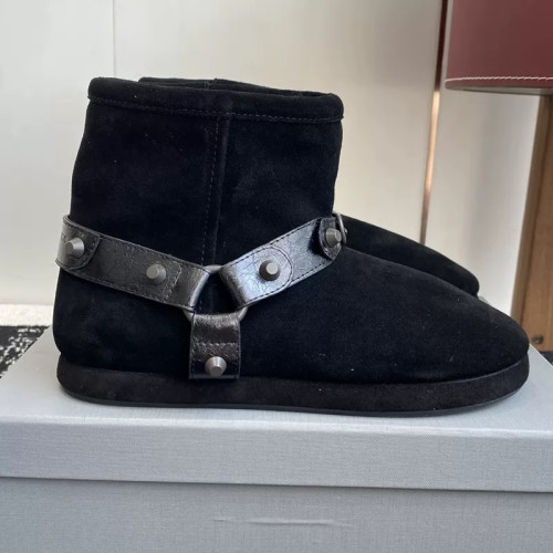 鉚釘厚底雪地靴女2025新款冬加絨保暖皮毛一體短筒加厚一腳蹬靴男