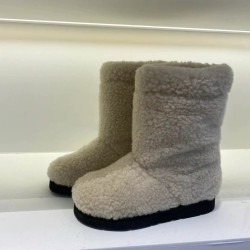 韓版保暖羊羔毛厚底雪地靴2025秋冬新款圓頭套筒加絨加厚中筒靴女