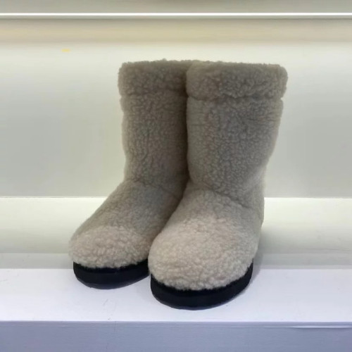 韓版保暖羊羔毛厚底雪地靴2025秋冬新款圓頭套筒加絨加厚中筒靴女