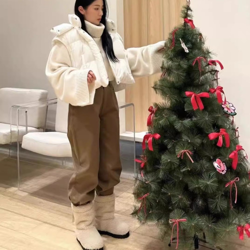 韓版保暖羊羔毛厚底雪地靴2025秋冬新款圓頭套筒加絨加厚中筒靴女