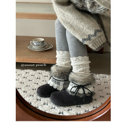 費爾島毛毛雪地靴女2025新款冬季加絨加厚保暖厚底短靴學生大棉靴