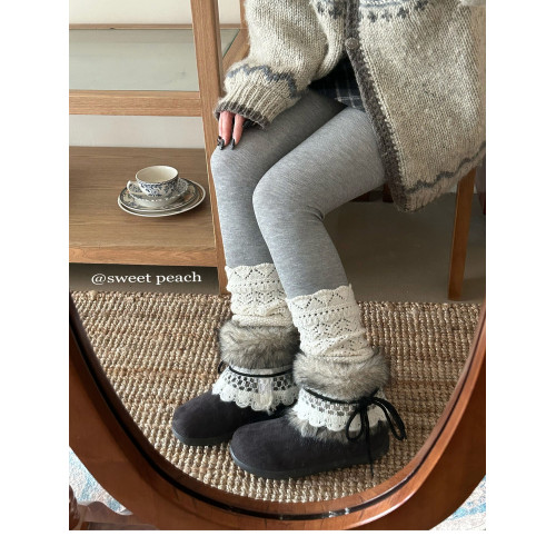 費爾島毛毛雪地靴女2025新款冬季加絨加厚保暖厚底短靴學生大棉靴