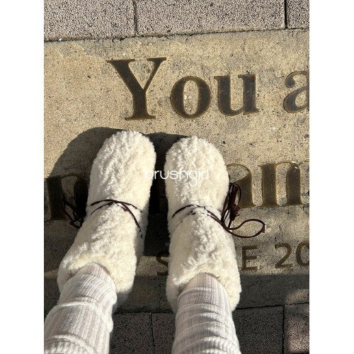 BRUSHGIRL白色毛毛鞋厚底東大門秋冬可愛系繩流蘇大頭雪地靴百搭