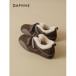 達芙妮加絨德訓鞋女2025冬季新款保暖雪地棉鞋運動平底板鞋休閒鞋